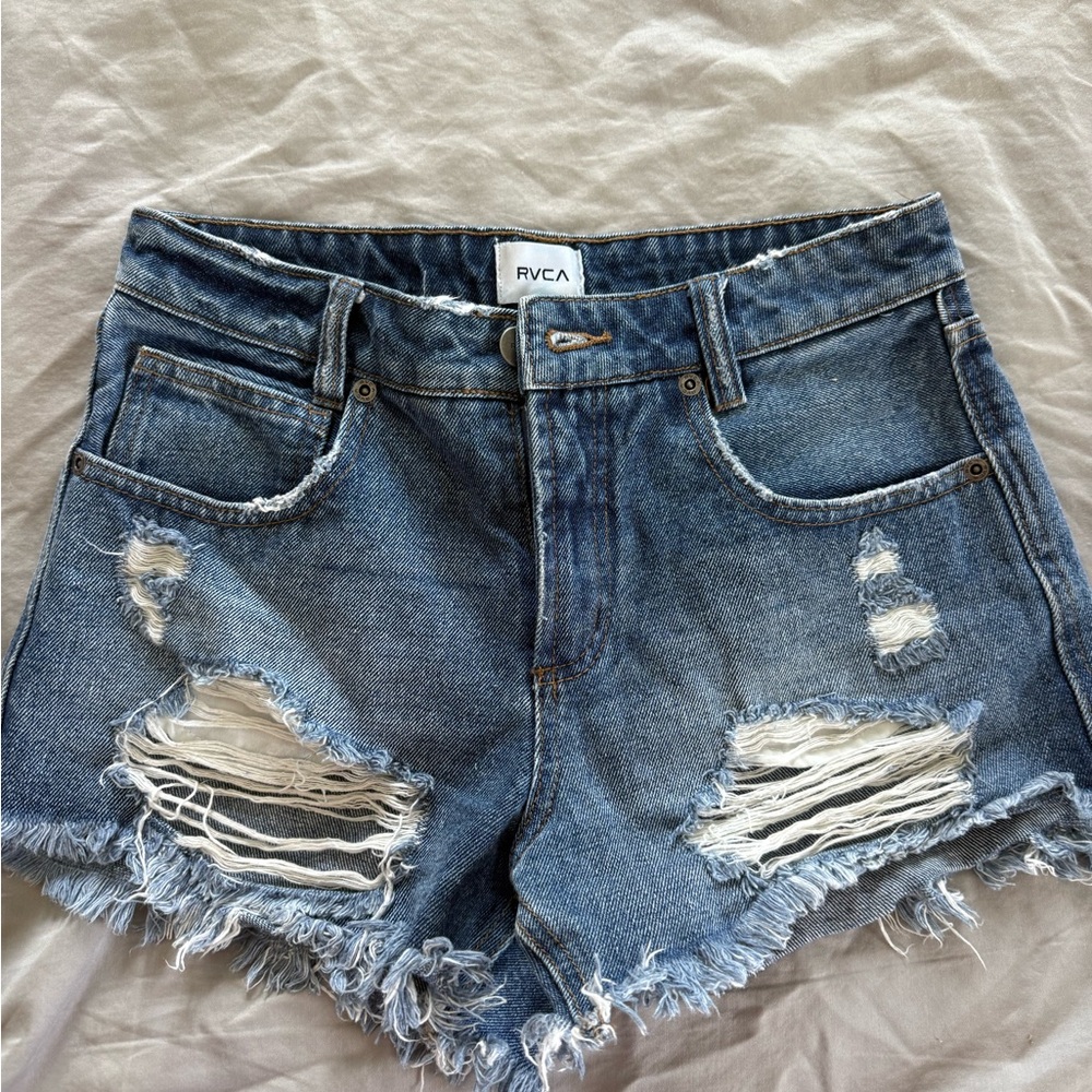 RVCA Women's Distressed Denim Shorts - Blue
